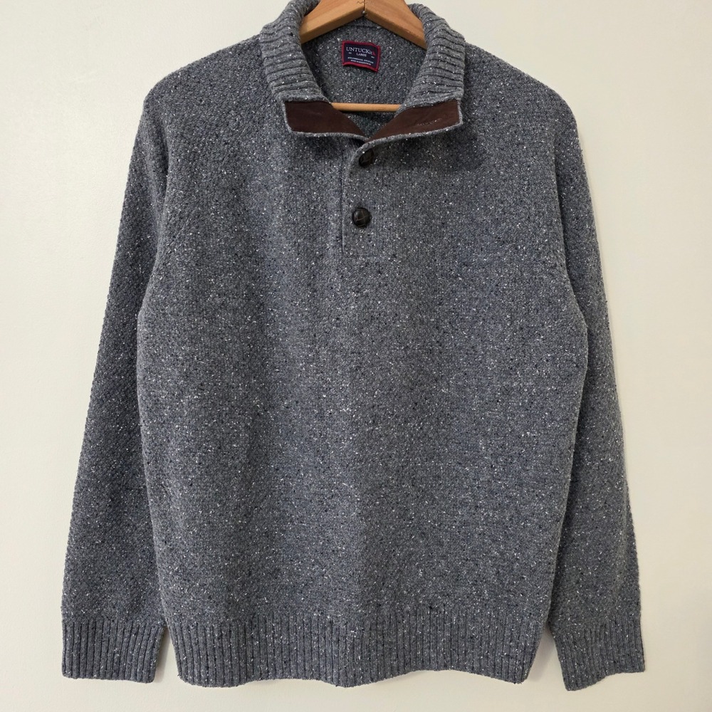 UNTUCKit‎ Lambswool Sweater Sz L Gray Gordonne Preppy Grandpa Knit Henley Cabin